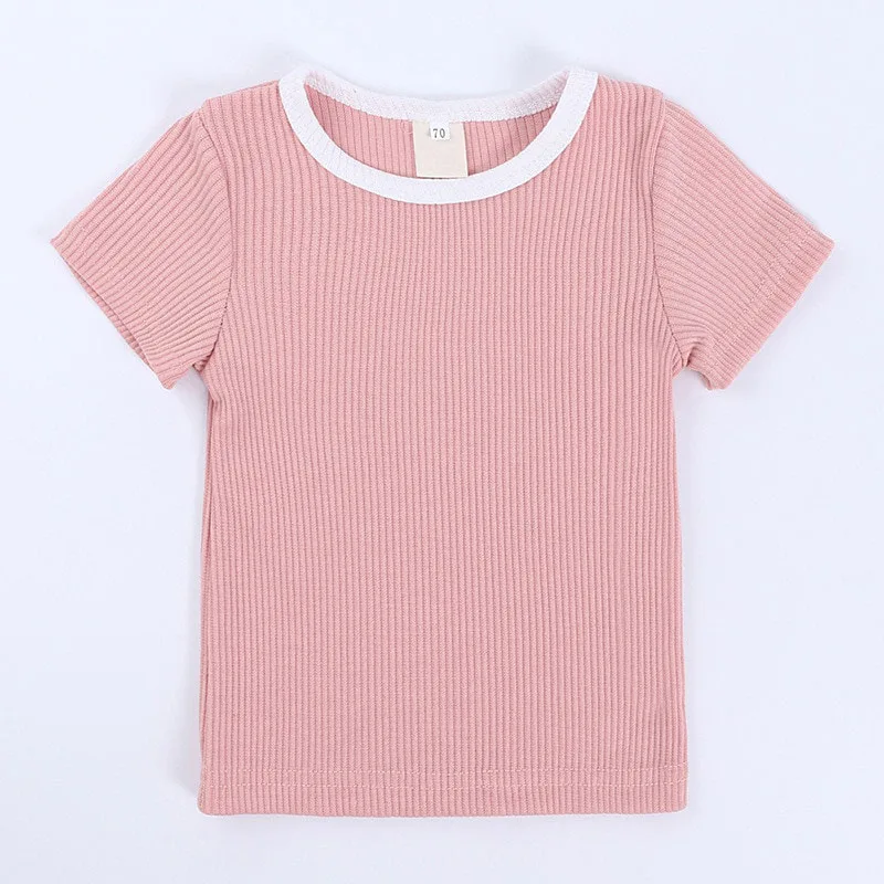 Ribbed Pattern Solid Color Top & Mini Shorts with Drawstring Short Sleeve - Image 2