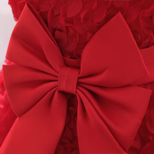 Large Ribbon Bow Front Ruffled Sheer Gown Wedding Dress Sleeveless - Image 4