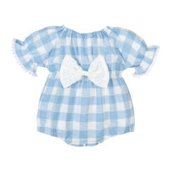 Baby Checker Pattern Romper with Ribbon