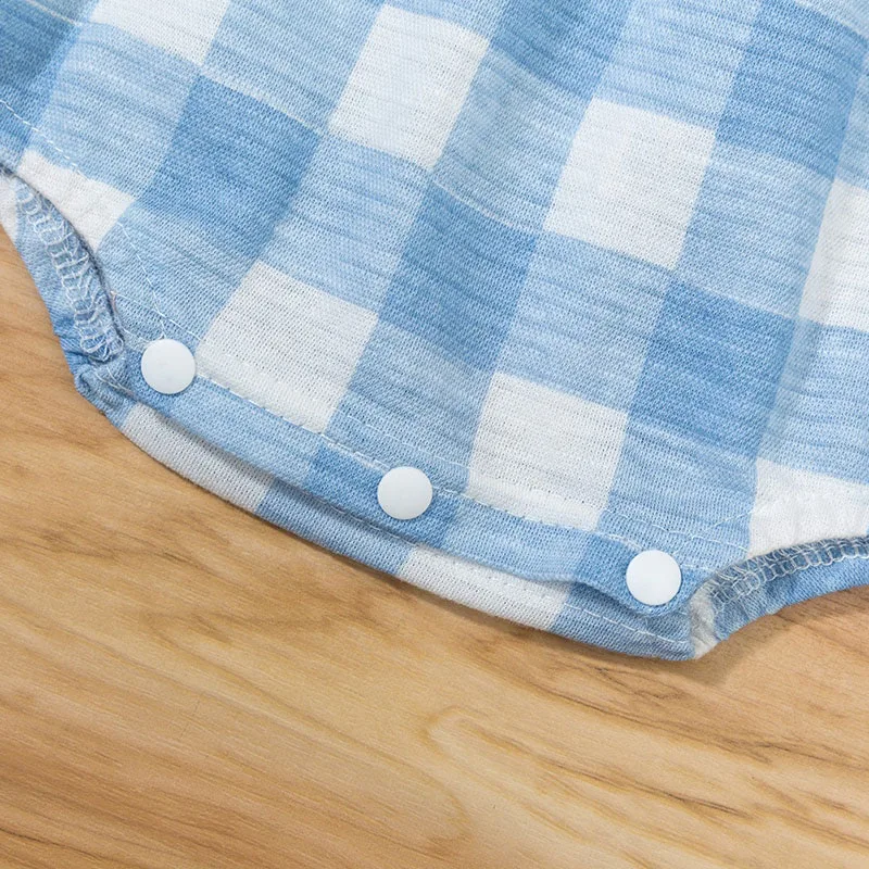 Ribbon Bow Checker Pattern Romper Short Sleeve with Pom Pom - Image 5