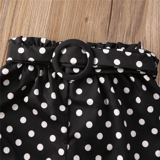 Sleeveless Ribbon Crop Top & Dotted Pattern Shorts Outfit - Image 4