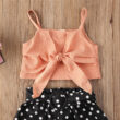 Baby Sleeveless Ribbon Crop Top & Dotted Shorts Outfit