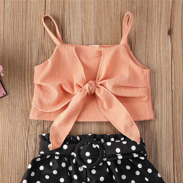 Baby Sleeveless Ribbon Crop Top & Dotted Shorts Outfit