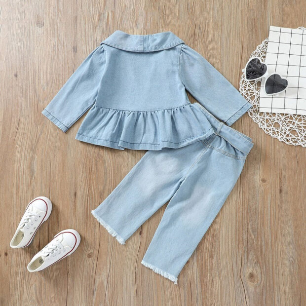 Ripped Hole Denim Jacket & Jeans with Belt Long Sleeve - Image 2