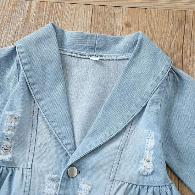 Ripped Hole Denim Jacket & Jeans with Belt Long Sleeve - Image 3