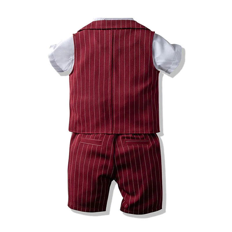 Baby Boy Rose Applique Bow Tie Wedding Outfit with Button Up Shirt, Vest & Shorts Short Sleeve - Image 2