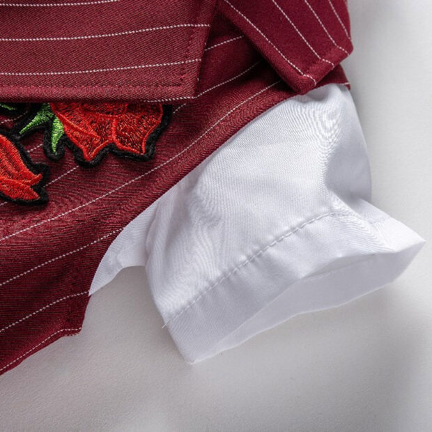 Baby Boy Rose Applique Bow Tie Wedding Outfit with Button Up Shirt, Vest & Shorts Short Sleeve - Image 5
