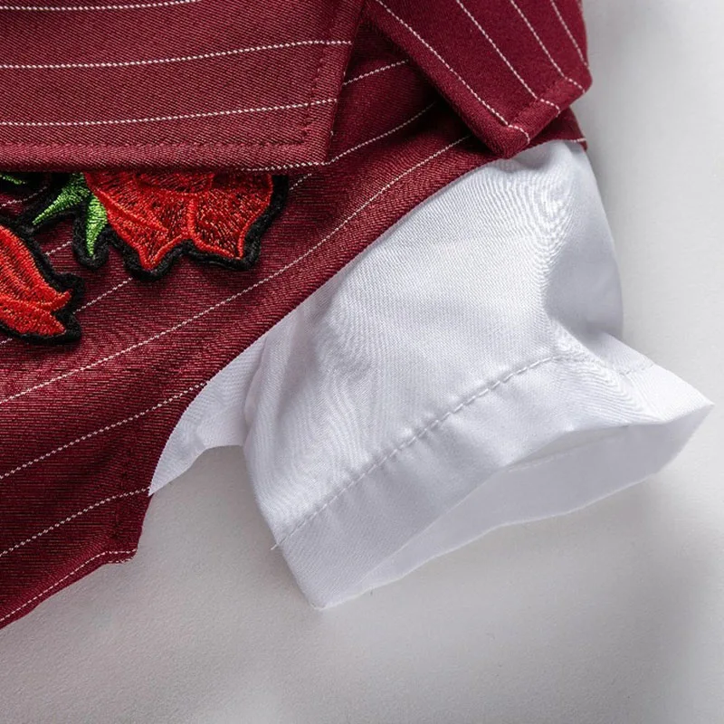 Baby Boy Rose Applique Bow Tie Wedding Outfit with Button Up Shirt, Vest & Shorts Short Sleeve - Image 5