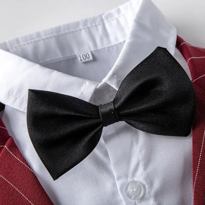 Baby Boy Rose Applique Bow Tie Wedding Outfit with Button Up Shirt, Vest & Shorts Short Sleeve - Image 3