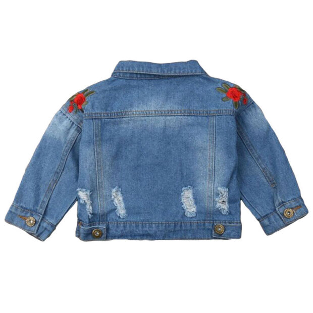 Rose Embroidery Ripped Denim Jacket Long Sleeve - Image 2