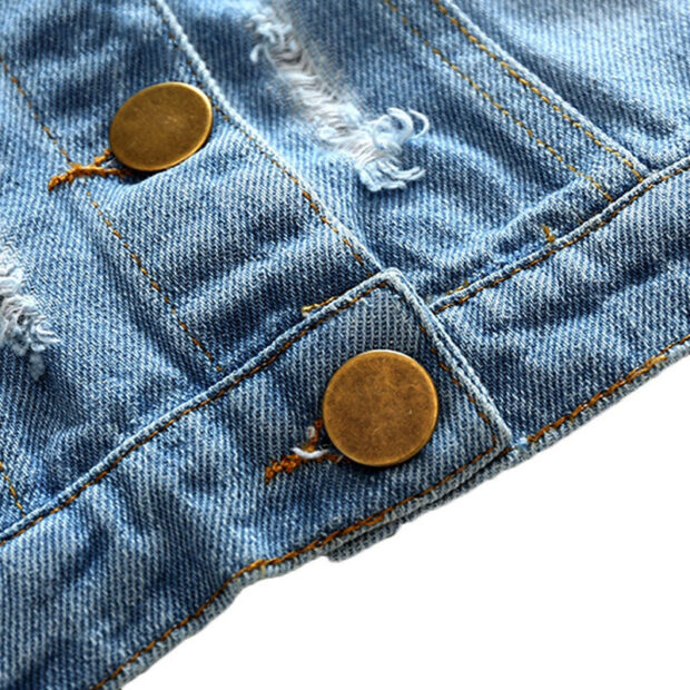 Rose Embroidery Ripped Denim Jacket Long Sleeve - Image 6