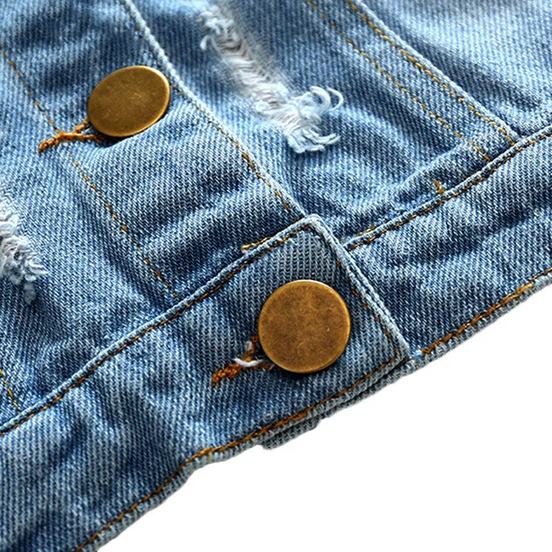 Rose Embroidery Ripped Denim Jacket Long Sleeve - Image 6