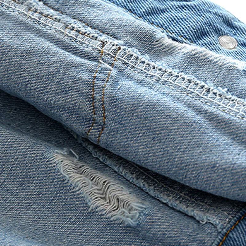 Rose Embroidery Ripped Denim Jacket Long Sleeve - Image 7