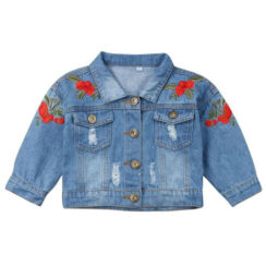 Rose Embroidery Ripped Denim Jacket Long Sleeve