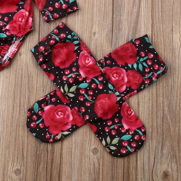 Rose Pattern Onesie Long Sleeve with Ribbon Headband & Matching Socks - Image 5