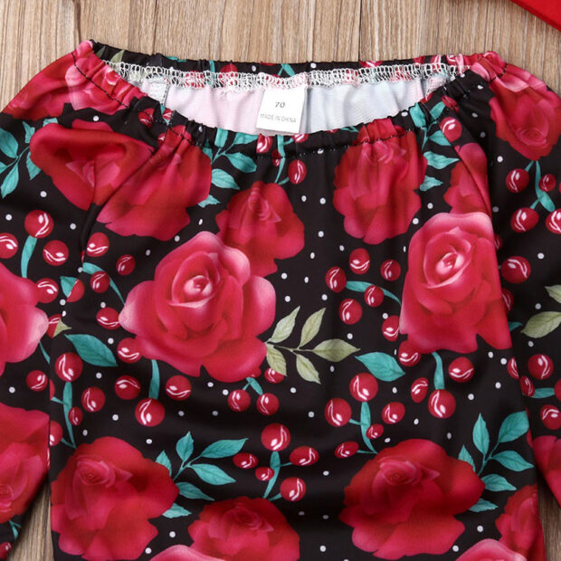 Rose Pattern Onesie Long Sleeve with Ribbon Headband & Matching Socks - Image 3