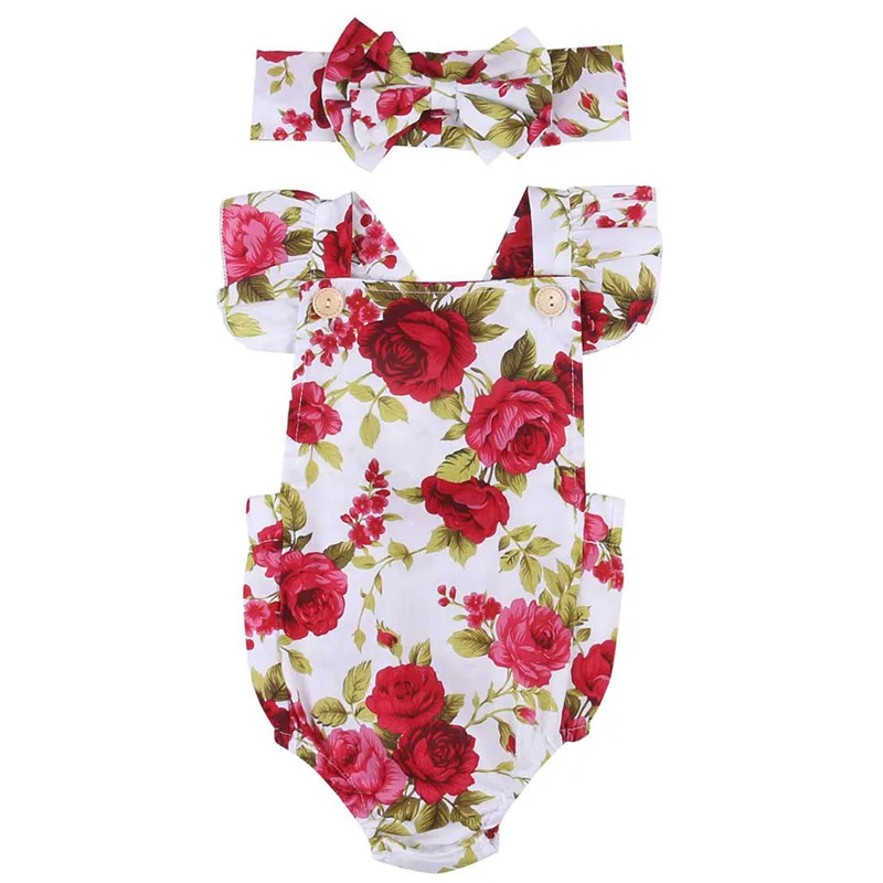 Floral Rose Button Strap On Bodysuit Ribbon Headband