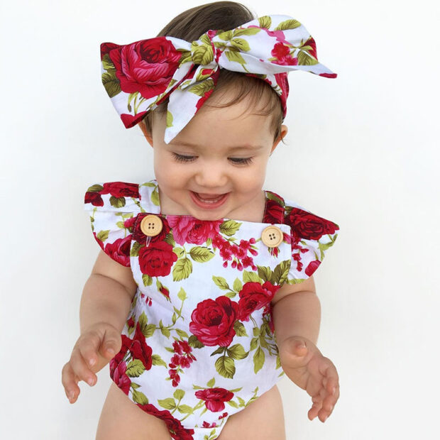 Floral Rose Button Strap On Bodysuit Ribbon Headband - Image 6