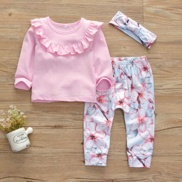 Baby Girl Flower Pants & Shirt Set