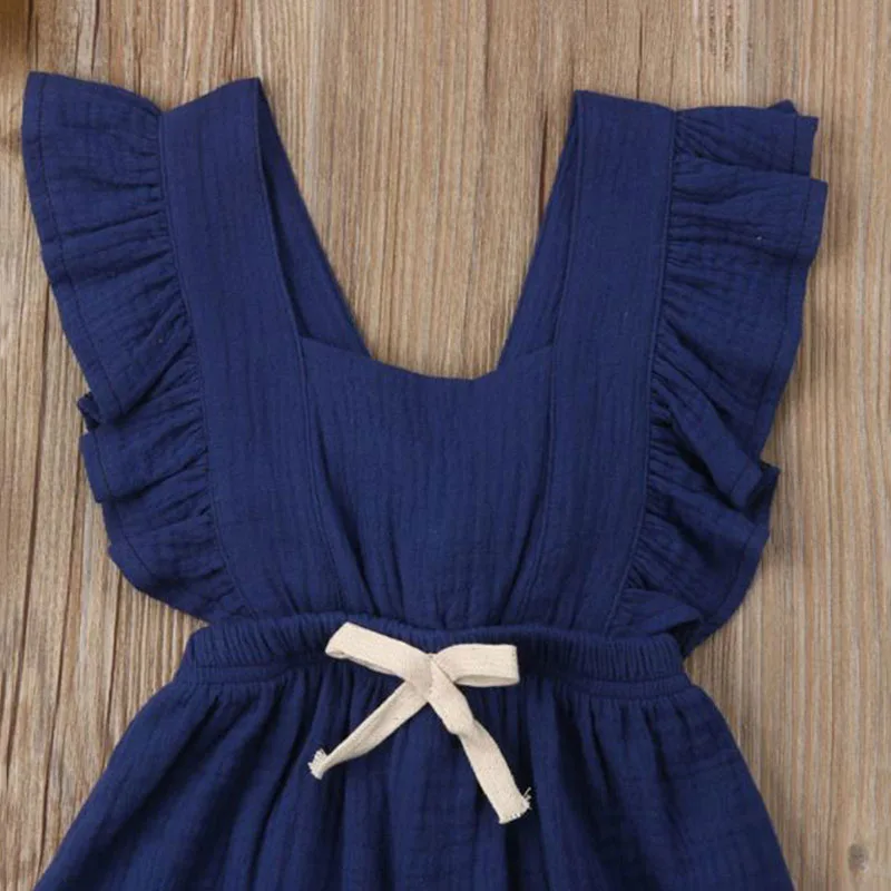 Baby Girls Sleeveless Backless Ruffle Romper Ribbon Tie Knot Back - Image 3