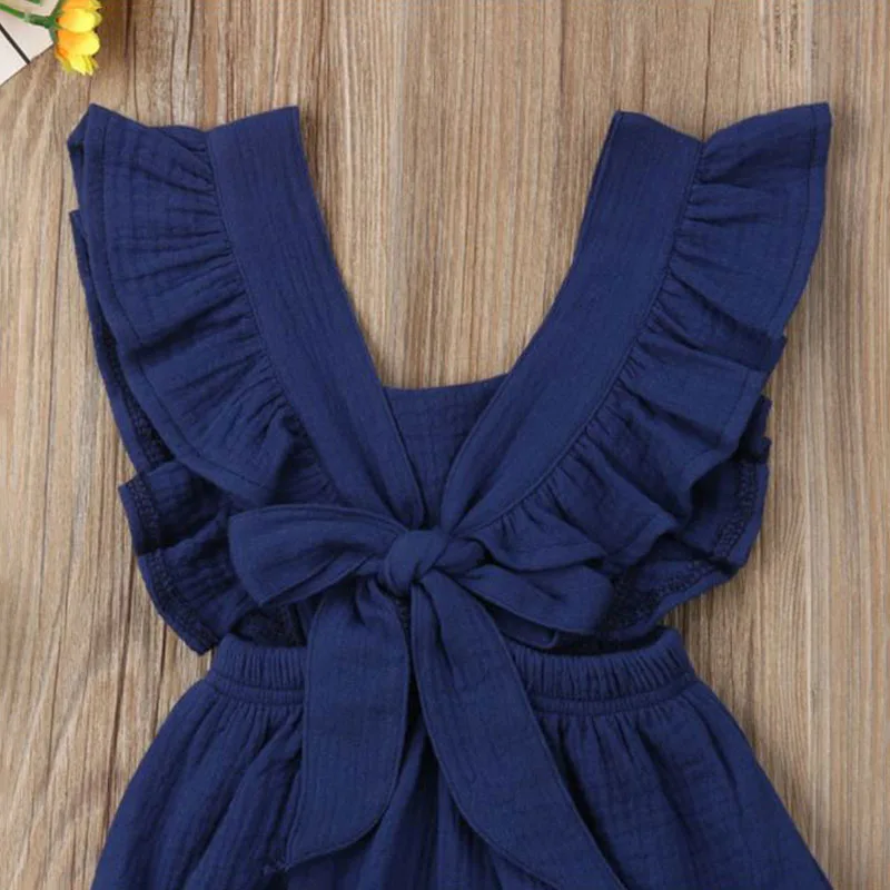 Baby Girls Sleeveless Backless Ruffle Romper Ribbon Tie Knot Back - Image 5