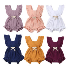 Baby Girls Sleeveless Backless Ruffle Romper Ribbon Tie Knot Back