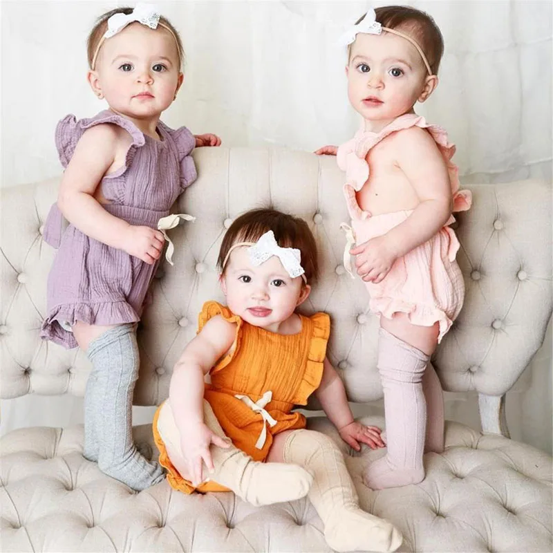 Baby Girls Sleeveless Backless Ruffle Romper Ribbon Tie Knot Back - Image 6