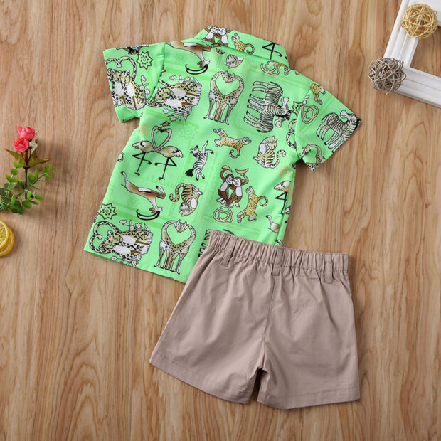 Safari Animal Shirt Button Up & Khaki Shorts Short Sleeve - Image 2