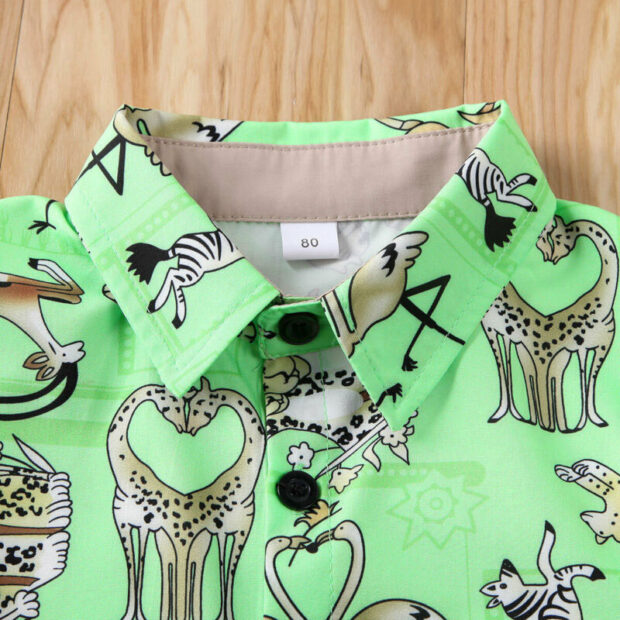 Safari Animal Shirt Button Up & Khaki Shorts Short Sleeve - Image 3