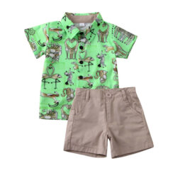 Safari Animal Shirt Button Up & Khaki Shorts Short Sleeve