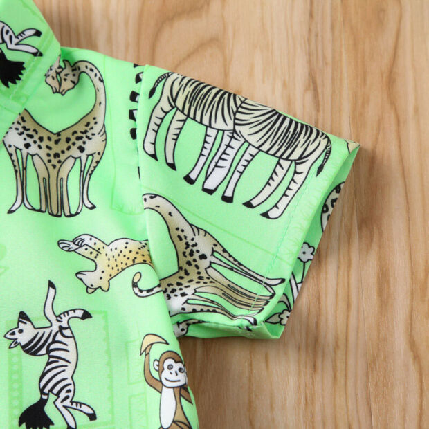 Safari Animal Shirt Button Up & Khaki Shorts Short Sleeve - Image 4