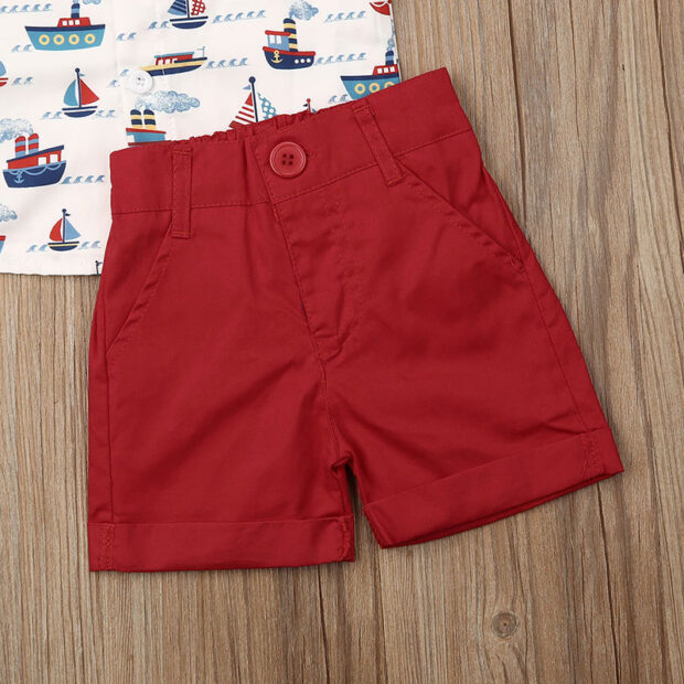 Sailor Boat Pattern Shirt & Elastic Shorts Short Sleeve Outfit - Image 5