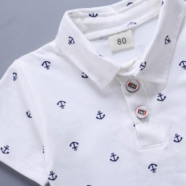 Sailor Print Polo Shirt & Khaki Shorts Short Sleeve Outfit - Image 2