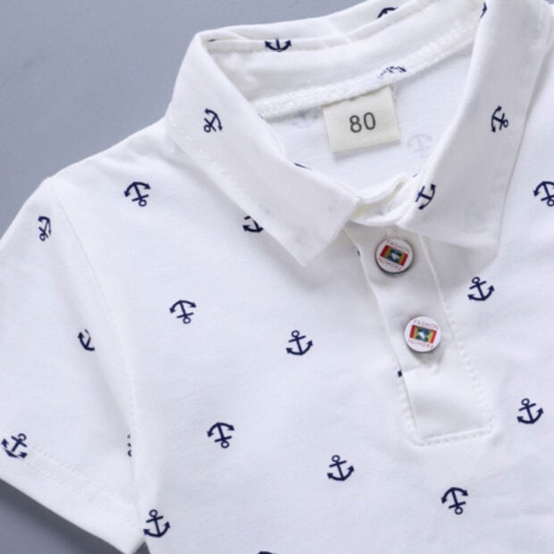 Baby Sailor Print Polo Shirt & Khaki Shorts Outfit