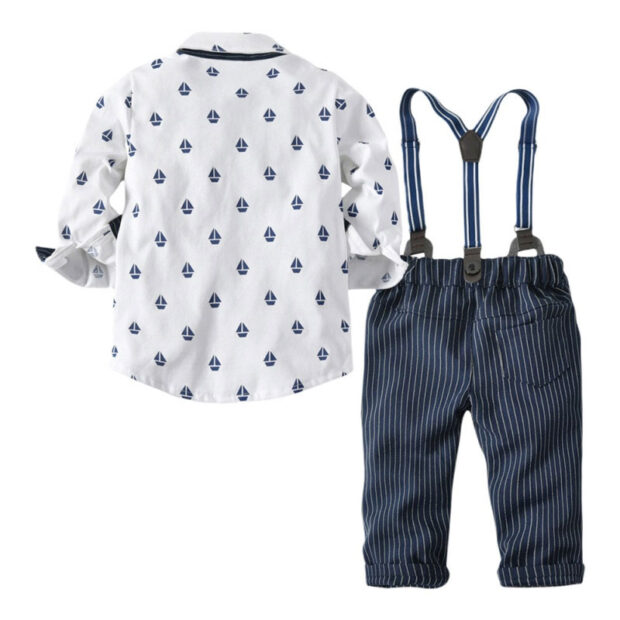 Baby Sailor Print Button Up Shirt & Suspenders