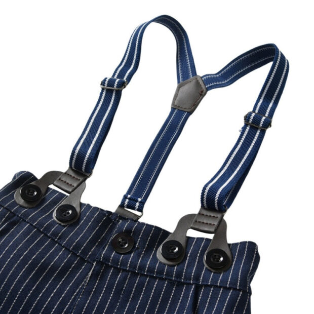 Sailor Print Button Up Shirt & Stripe Pattern Trousers with Tie & Braces Long Sleeve - Image 6