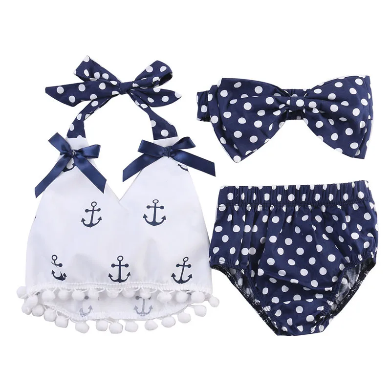 Sailor Print Tassel Tank Top & Large Polka Dot Ribbon Shorts