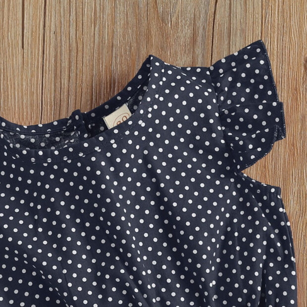 Short Sleeve Dotted Crop Top & Elastic Shorts with Matching Pattern Belt - Image 3