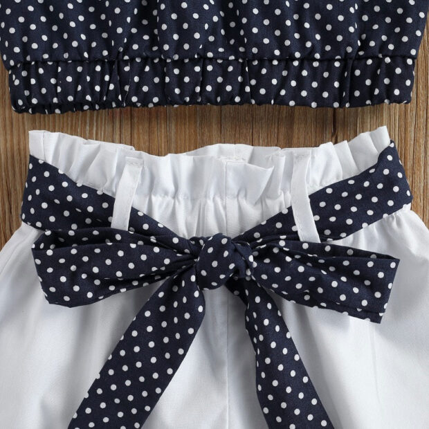 Short Sleeve Dotted Crop Top & Elastic Shorts with Matching Pattern Belt - Image 4