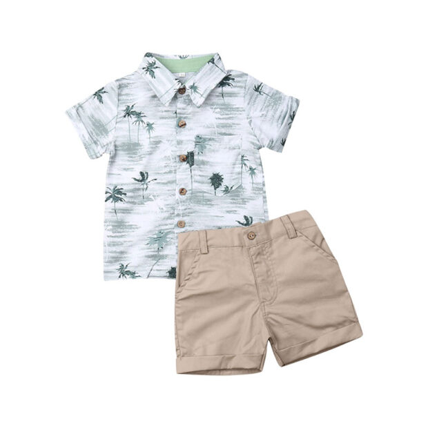 Short Sleeve Hawaiian Shirt & Khaki Elastic Shorts Outfit