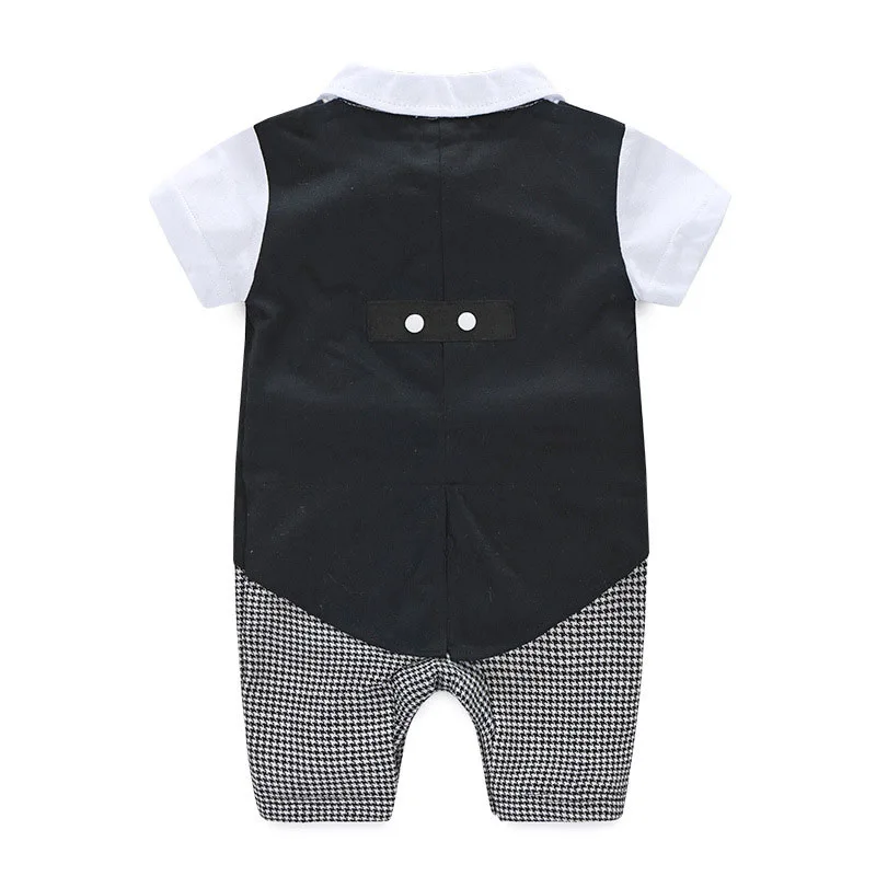 Gentlemen Black & White Checked One Piece Tuxedo Outfit with Bow Tie - Image 2