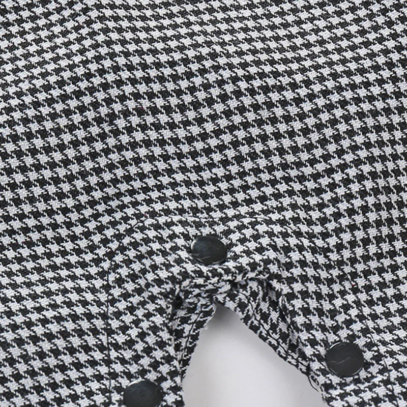 Gentlemen Black & White Checked One Piece Tuxedo Outfit with Bow Tie - Image 4