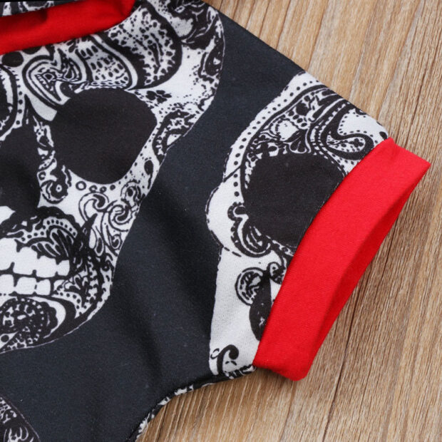 Skull Print Hoodie Romper Short Sleeve - Image 4