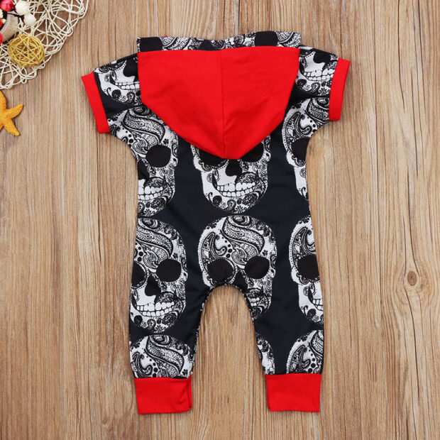 Baby Skull Print Hoodie Romper Short Sleeve