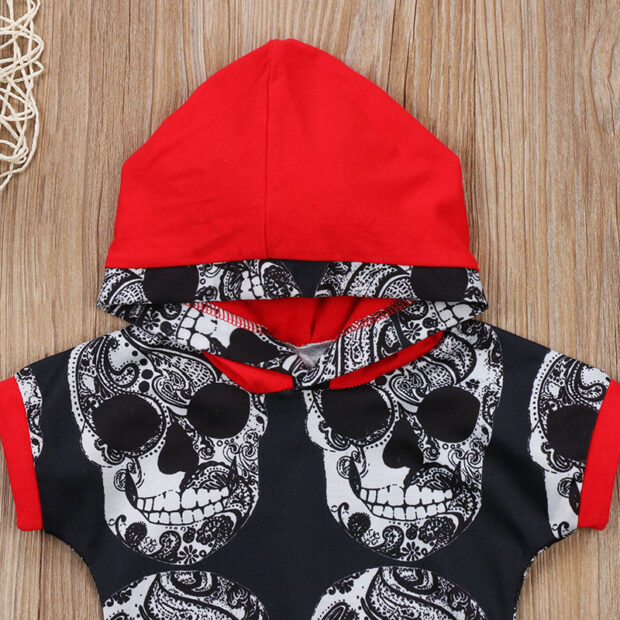 Baby Skull Print Hoodie Romper Short Sleeve
