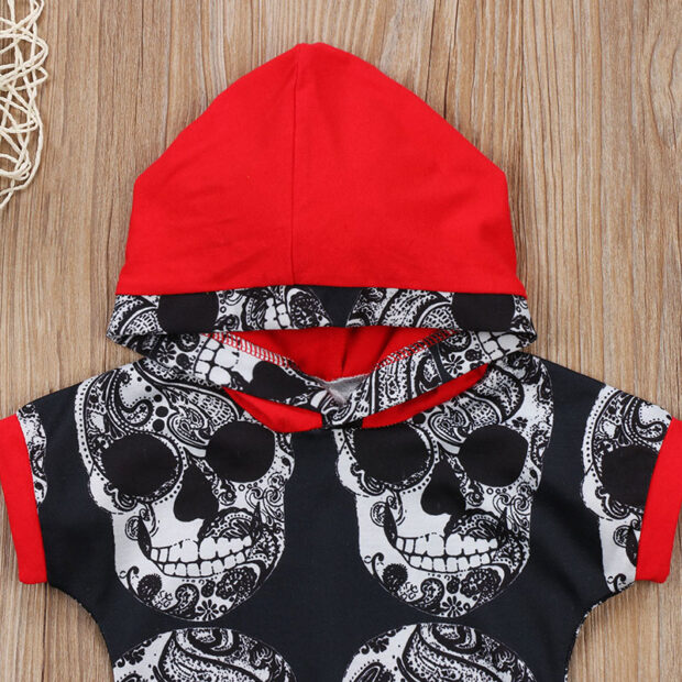Skull Print Hoodie Romper Short Sleeve - Image 3