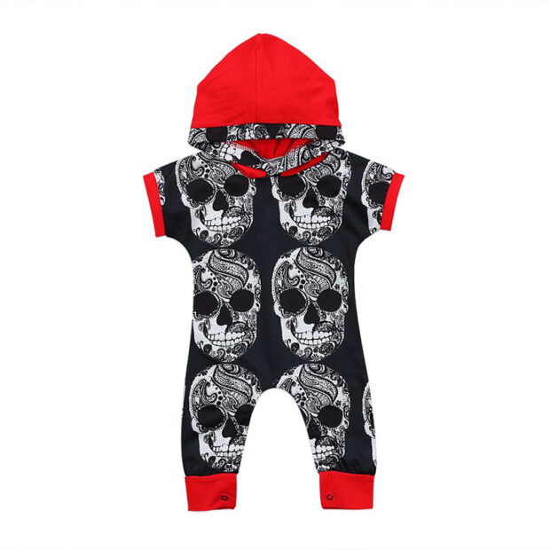 Skull Print Hoodie Romper Short Sleeve