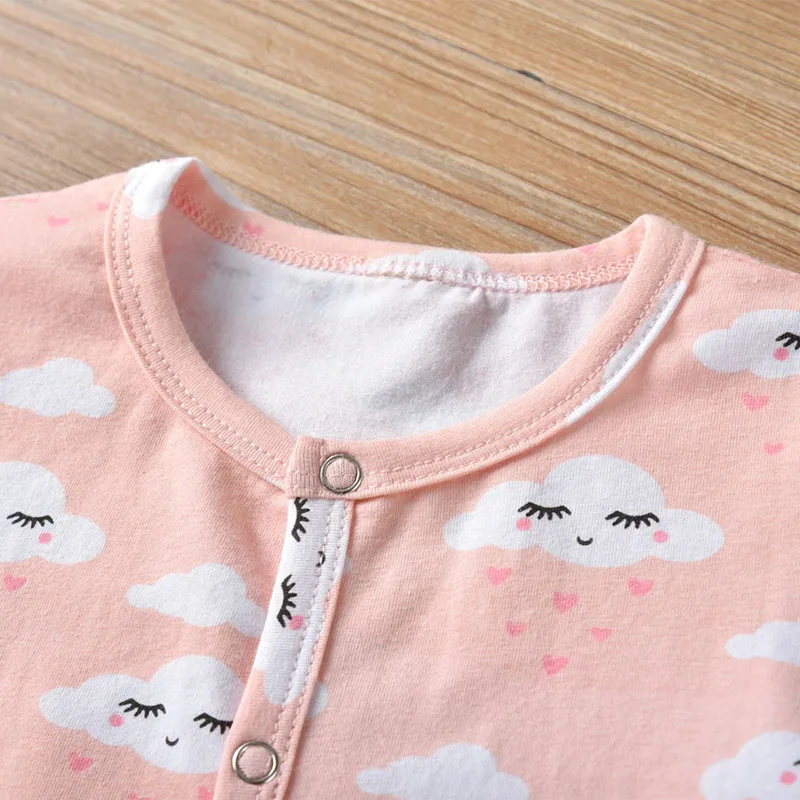 Baby Girl Sleepy Clouds Print Jumpsuit Long Sleeve with Ribbon Headband - Image 3