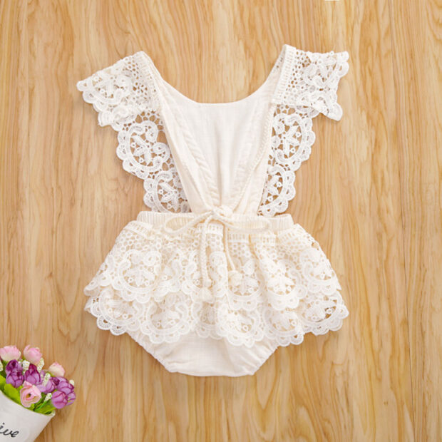Sleeveless Open Back Crocheted Flower Pattern Romper - Image 2