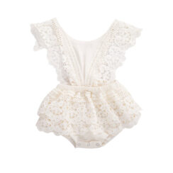 Sleeveless Open Back Crocheted Flower Pattern Romper